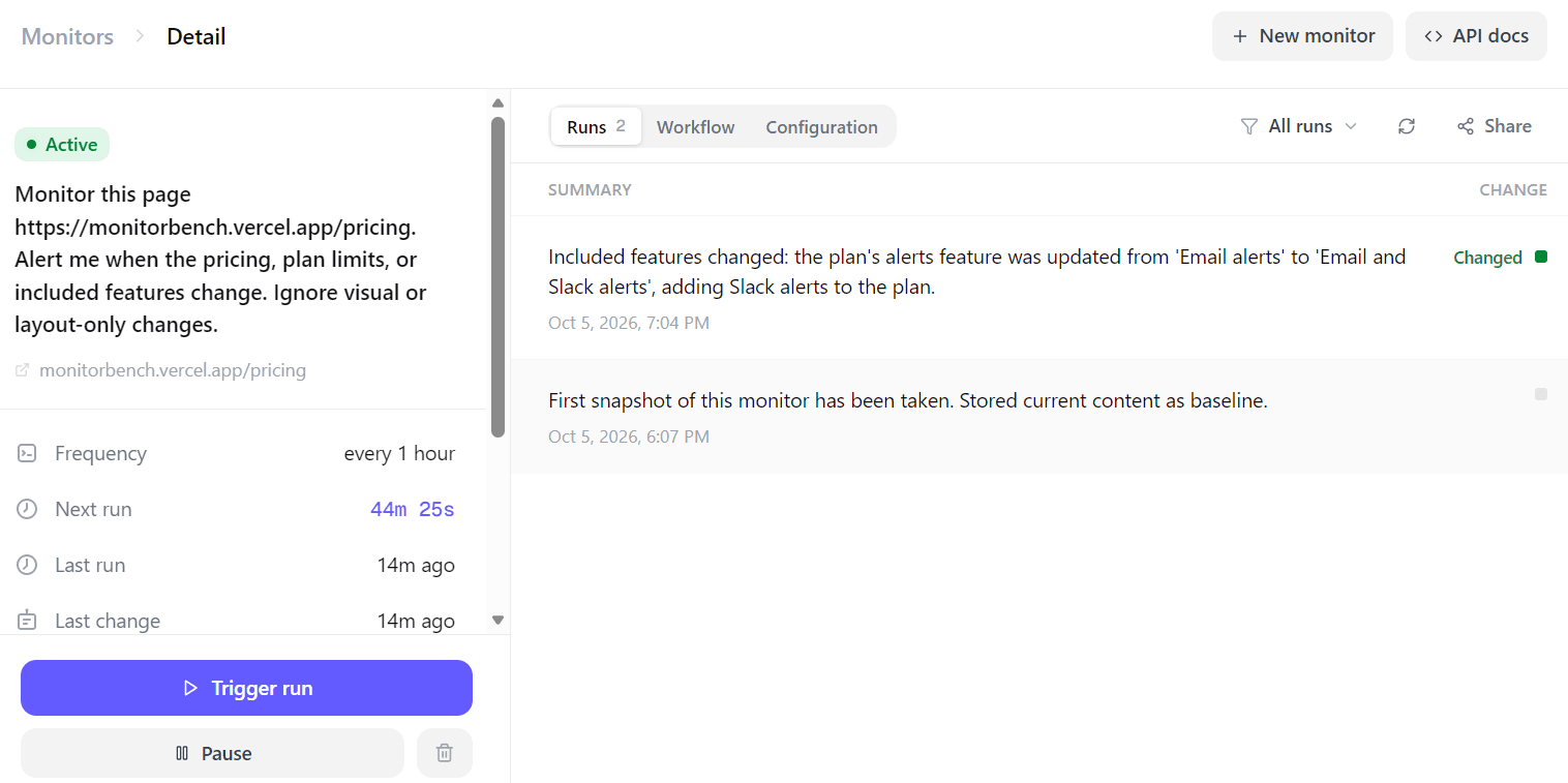 checking the monitoring run on Olostep dashboard