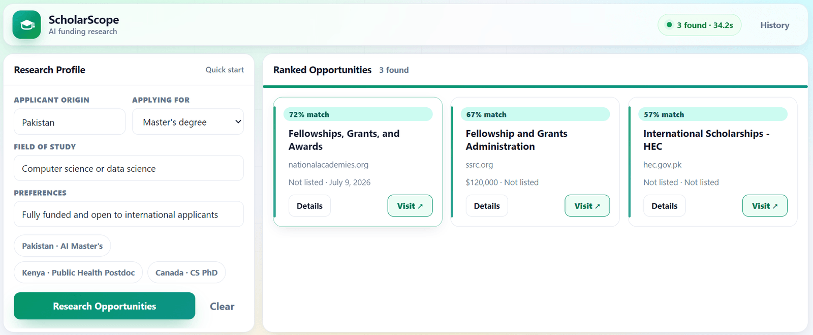 AI scholarship finder with Olostep